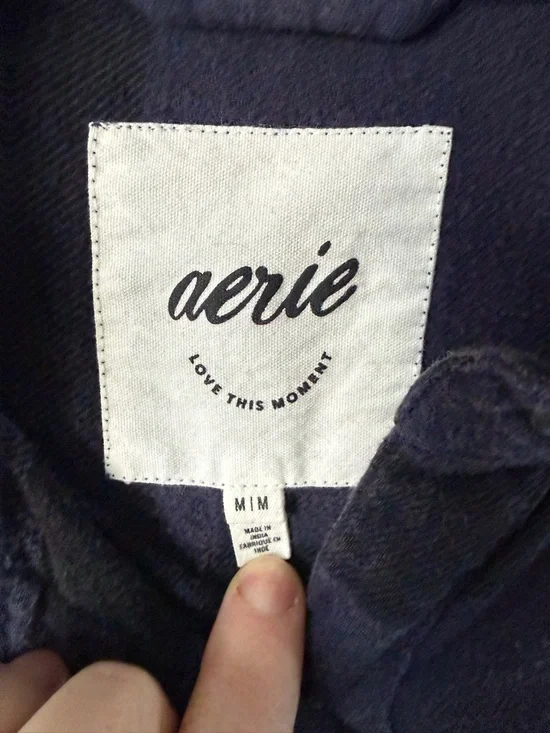 aerie Women's Navy and Black Plaid Button-Down Shirt - Picture 3 of 5